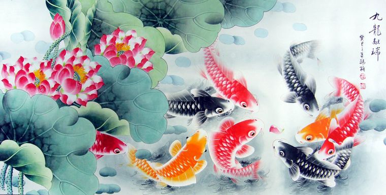 九鱼图风水画- 第一字画网Powered by Hishop
